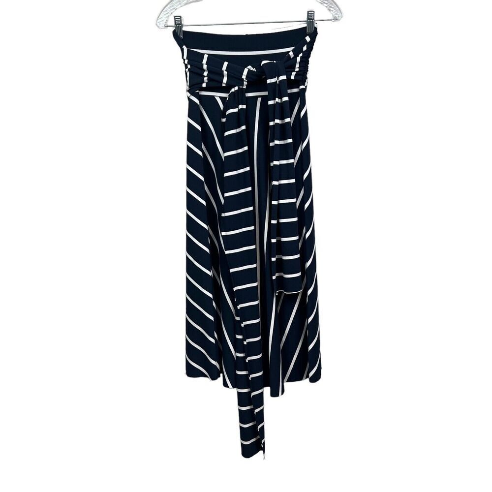 Elan Maxi Skirt Striped Blue White A Line Flare Tie Waist Stretch Women Size M*